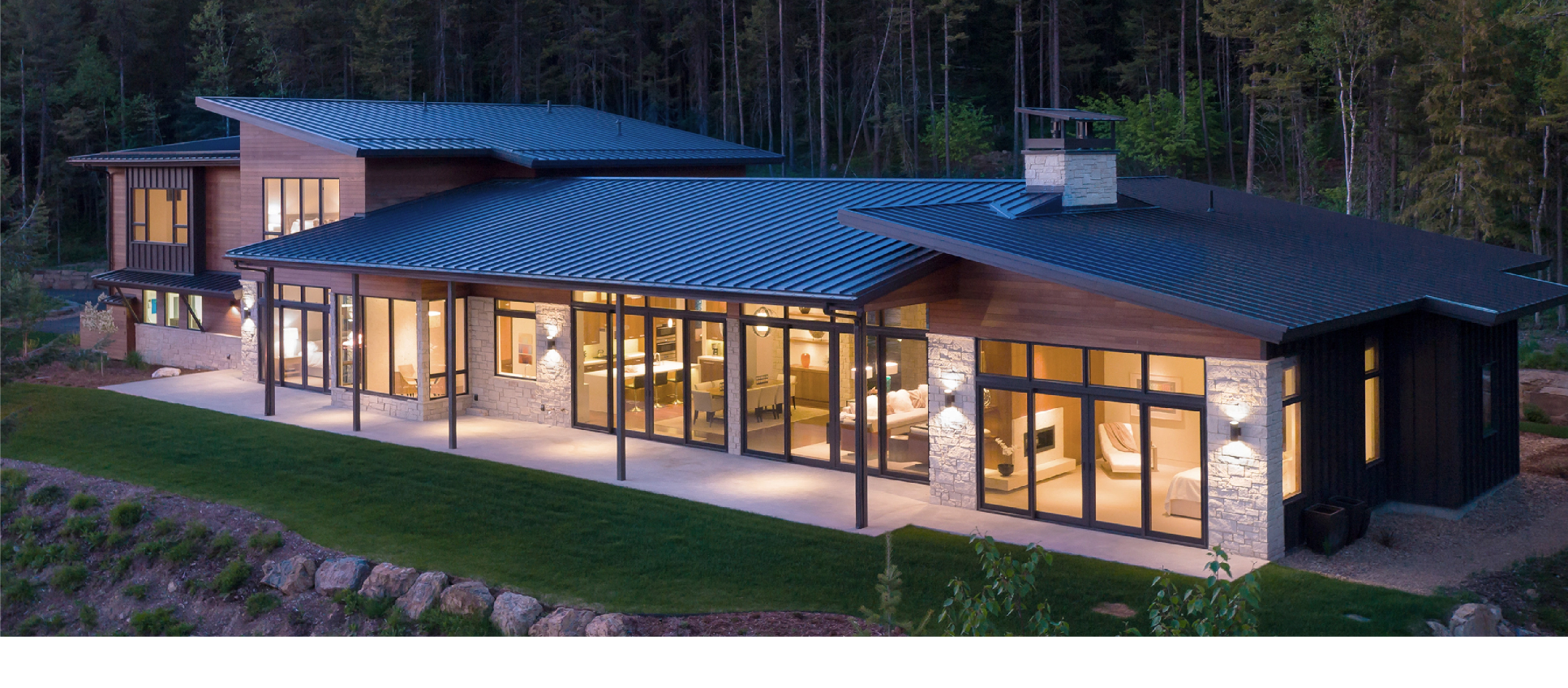 large modern home in the countryside displaying window product
